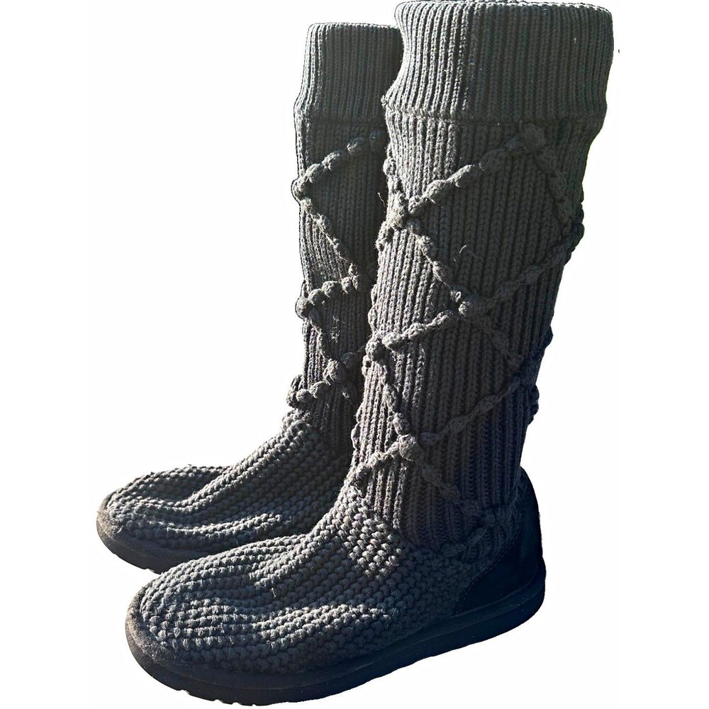 UGG Australia Lattice Cardy Knit Boots Black Women’s Size 6 Sweater Boots